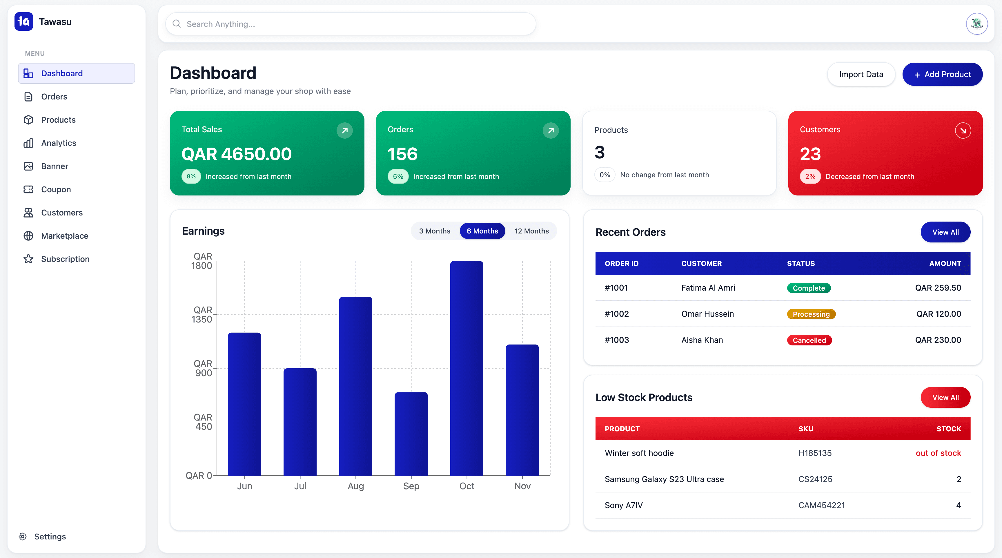 Tawasu Dashboard Interface